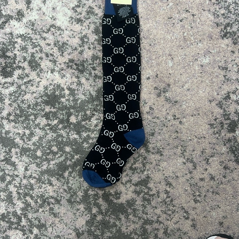 Black and Blue Casual Socks with Monogram Pattern